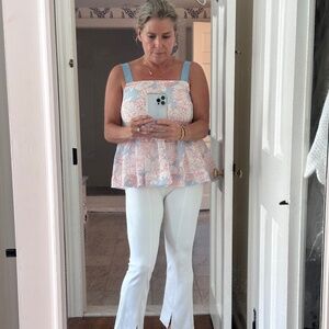 Paul & Joe Sister White Blue Red Floral Peplum Tank Top Size Small